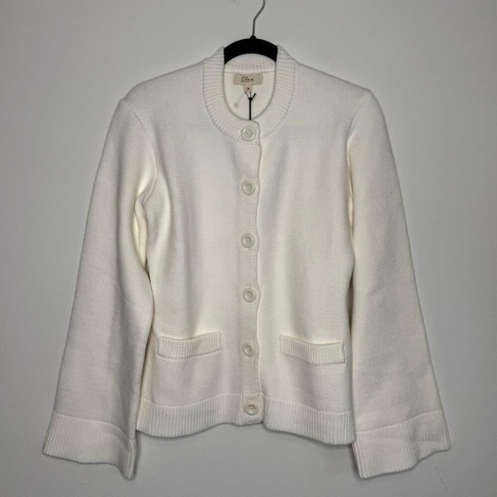 NEW Ivory Knit Cardigan Button Front Minimalist Coastal Luxe Elan Molly Size M